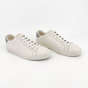 Gucci Ace GG Interlock Logo Low Top Sneakers White Leather Size 39 US 9 Women